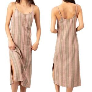 Rip Curl Midi Dress Womens Small Sand La Bonita Stripes Sleeveless Beach Coastal